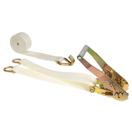 Us Cargo Control 2'' x 15' White Corner Tent Ratchet Strap w/ Double D-Rings/Wire Hook 50C152DDRWH-WHT